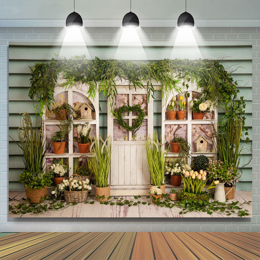 Lofaris Pastoral Flower Pot Plant Botanical Door Backdrop
