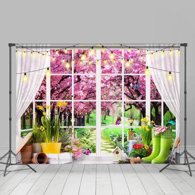 Lofaris Pastoral Glass Window Floral Tree Wedding Backdrop