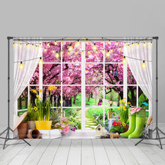 Lofaris Pastoral Glass Window Floral Tree Wedding Backdrop