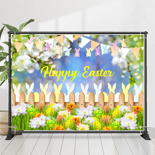 Lofaris Patterned Egg Wood Fence Bunny Grass Easter Backdrop