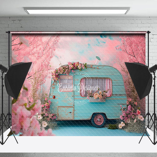 Lofaris Peach Blossom Blue RV Bokeh Spring Photo Backdrop