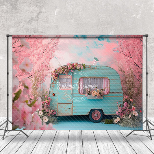 Lofaris Peach Blossom Blue RV Bokeh Spring Photo Backdrop