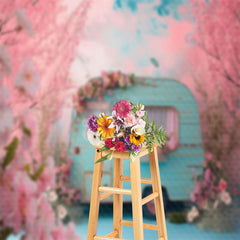 Lofaris Peach Blossom Blue RV Bokeh Spring Photo Backdrop