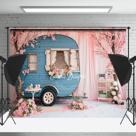 Lofaris Peach Trees Blossom RV Pink Curtain Spring Backdrop