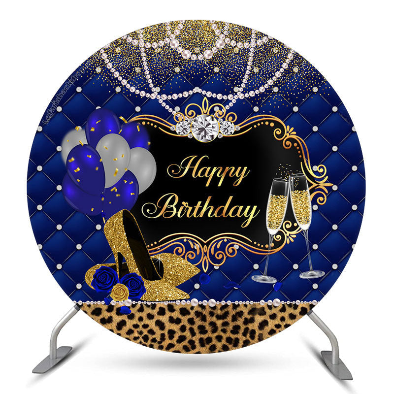 Lofaris Pearl Leopard Heel Blue Gold Birthday Round Backdrop
