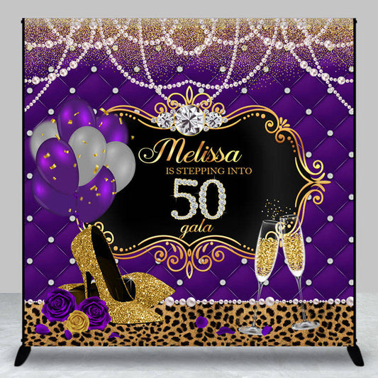 Lofaris Pearl Purple Leopard Custom 50th Birthday Backdrop