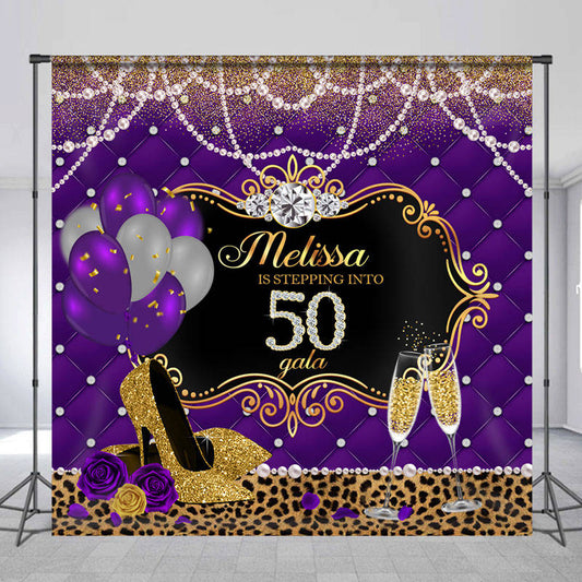 Lofaris Pearl Purple Leopard Custom 50th Birthday Backdrop