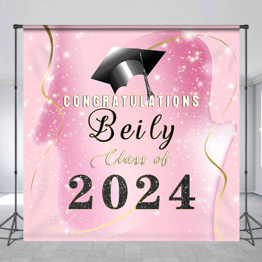 Lofaris Personalized 2024 Pink Gold Senior Prom Backdrop