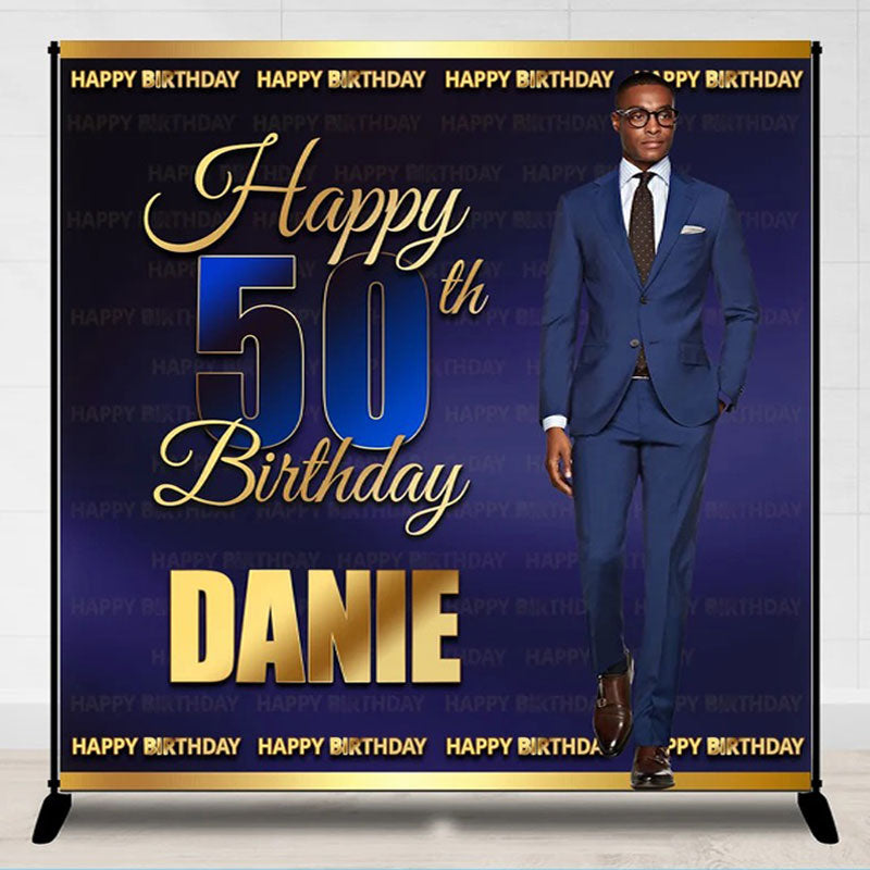 Lofaris Personalized 50th Blue Birthday Backdrop With Photo