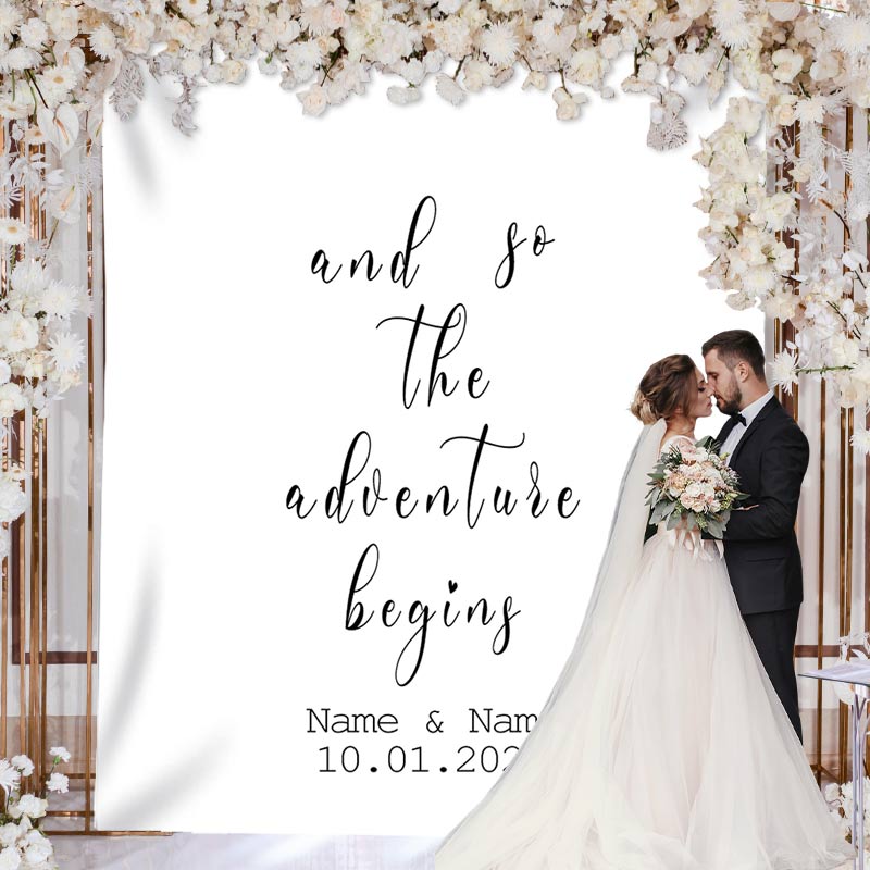 Lofaris Personalized And So the Dventure Begins Wedding Backdrop