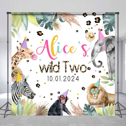 Lofaris Personalized Animal Green Monstera Birthday Backdrop