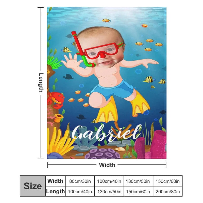 Lofaris Personalized Baby Boy Diving Sea World Fish Blanket