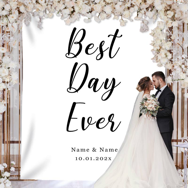 Lofaris Personalized Best Day Ever Wedding Backdrop with Names