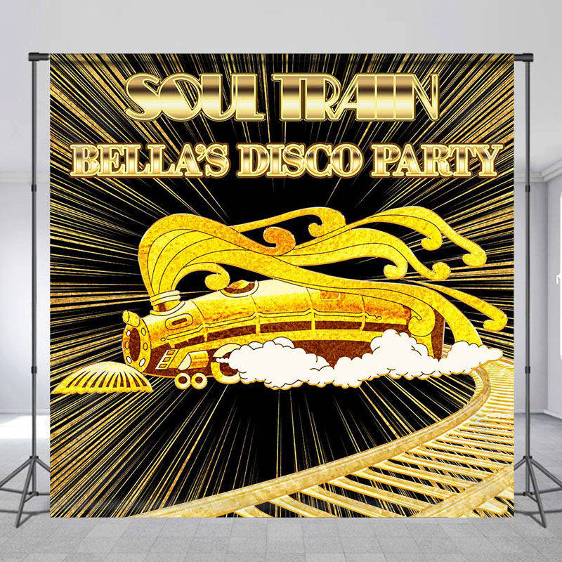 Lofaris Personalized Black Gold Soul Train Disco Party Backdrop