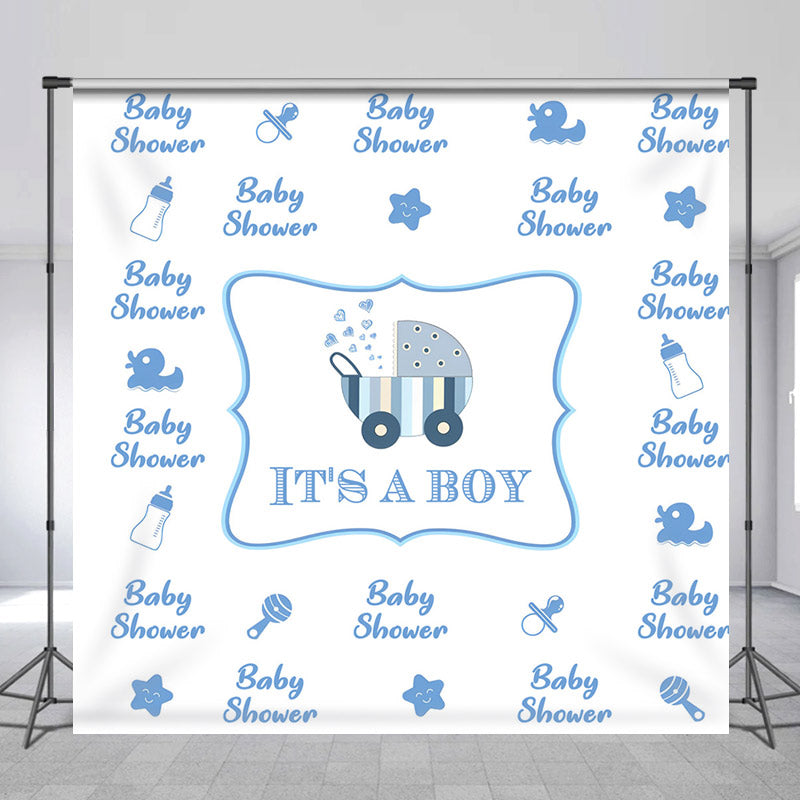 Lofaris Personalized Blue Boy Carriage Baby Shower Backdrop