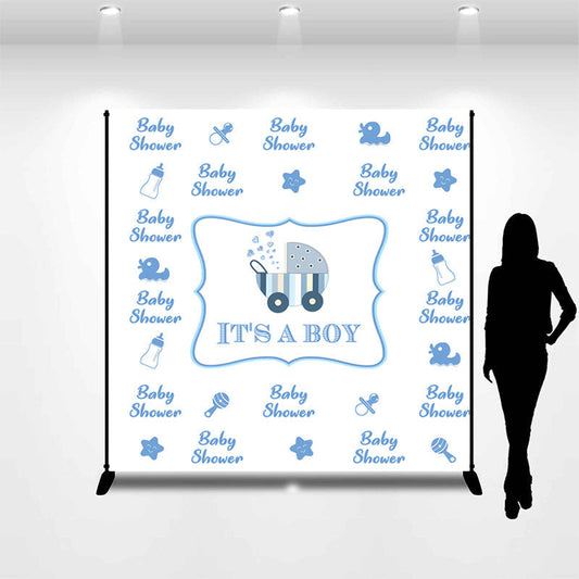 Lofaris Personalized Blue Boy Carriage Baby Shower Backdrop
