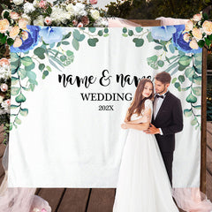 Lofaris Personalized Blue Floral Wedding Backdrop Decor Banner