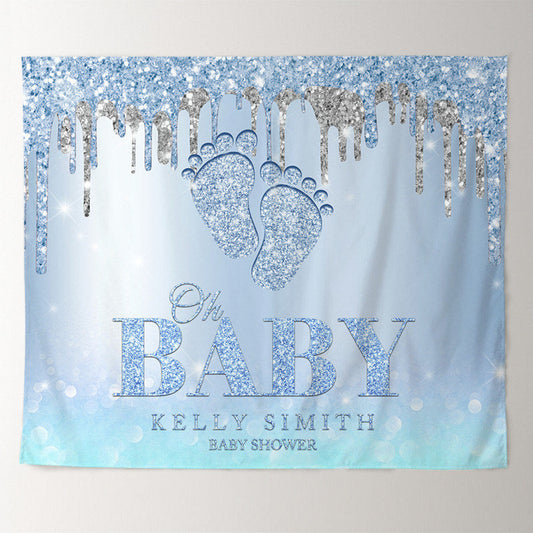 Lofaris Personalized Blue Footprint Baby Shower Backdrop