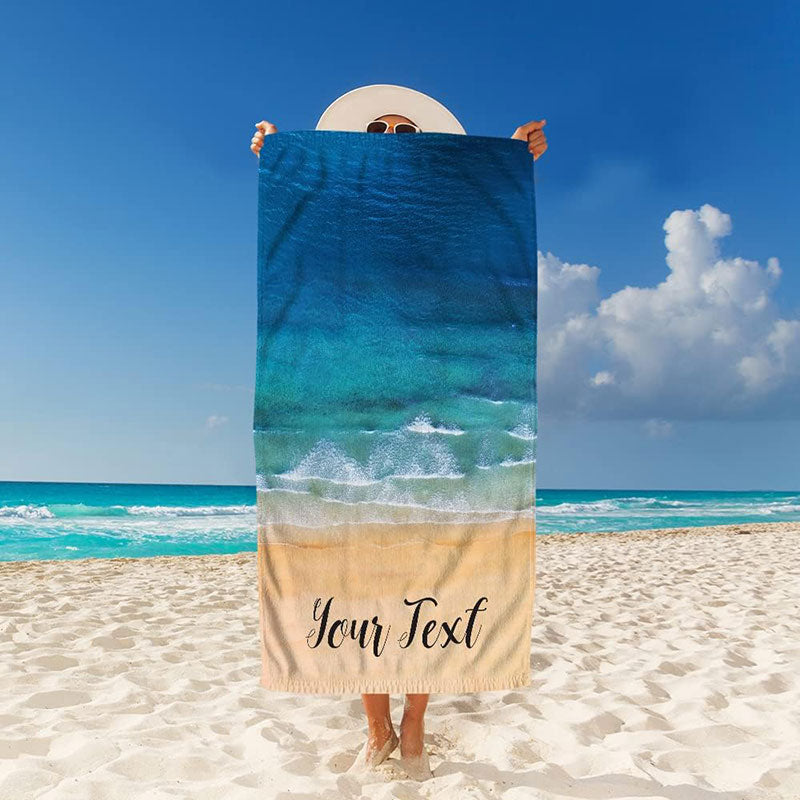 Lofaris Personalized Blue Ocean Wave Summer Name Beach Towel