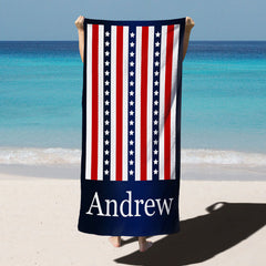 Lofaris Personalized Blue White Stripe Beach Towel with Name