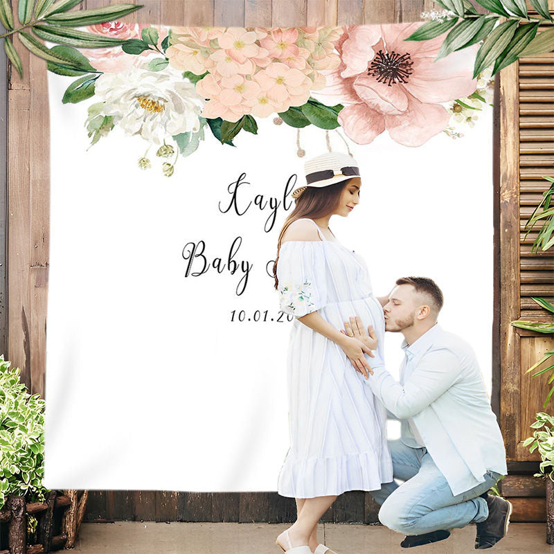 Lofaris Personalized Blush Floral Baby Shower Backdrop Banner