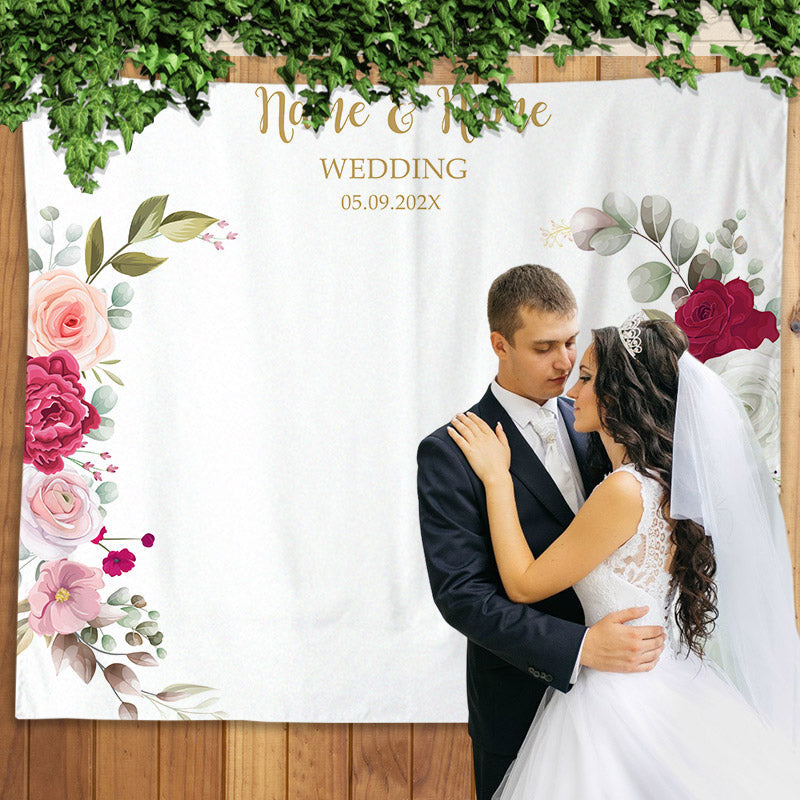 Lofaris Personalized Blush floral Wedding Backdrop Decor Banner