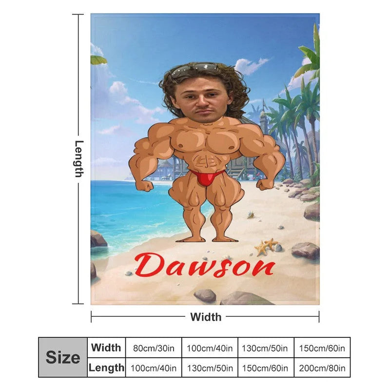 Lofaris Personalized Body Builder Boy Coastal Beach Blanket