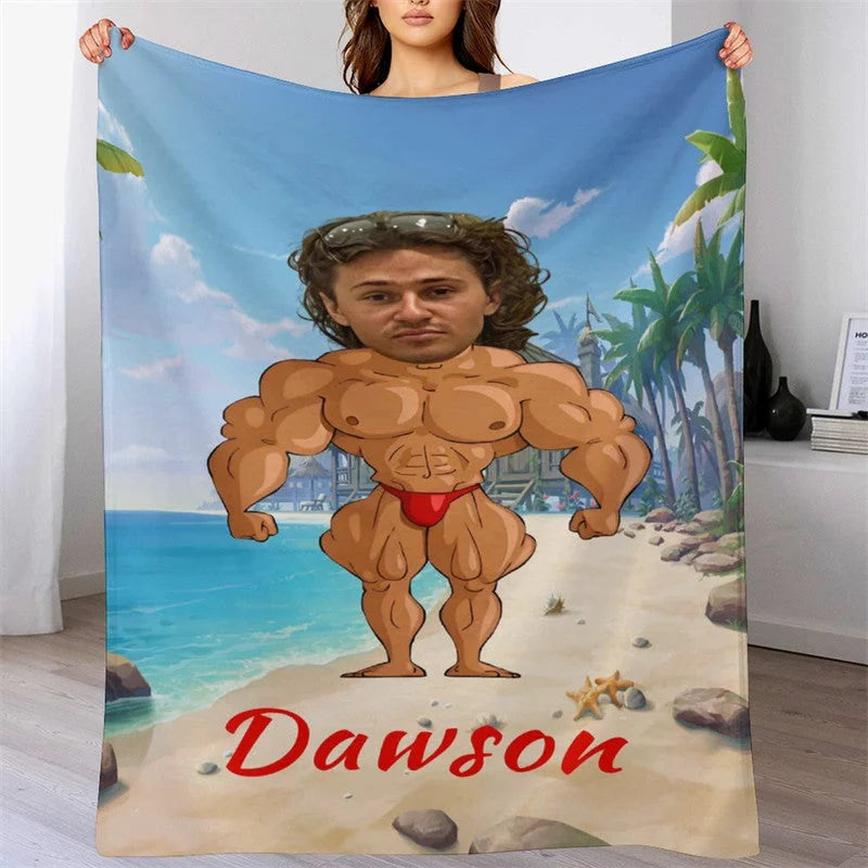 Lofaris Personalized Body Builder Boy Coastal Beach Blanket