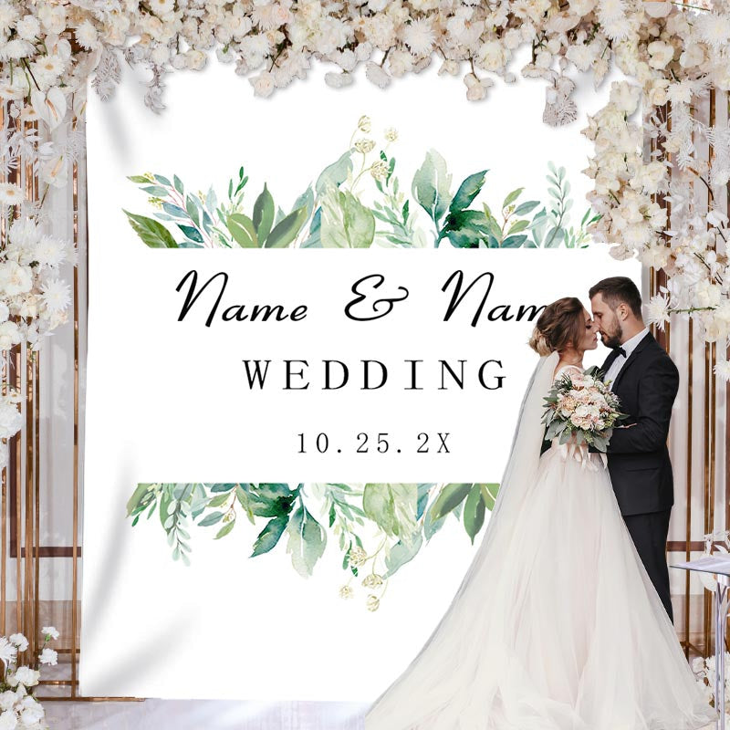 Lofaris Personalized Boho Greenery Wedding Backdrop Banner