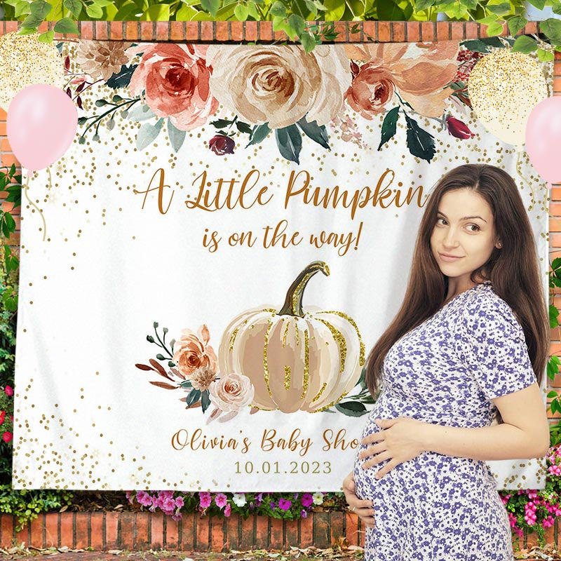 Lofaris Personalized Boho Pumpkin Baby Shower Backdrop Banner