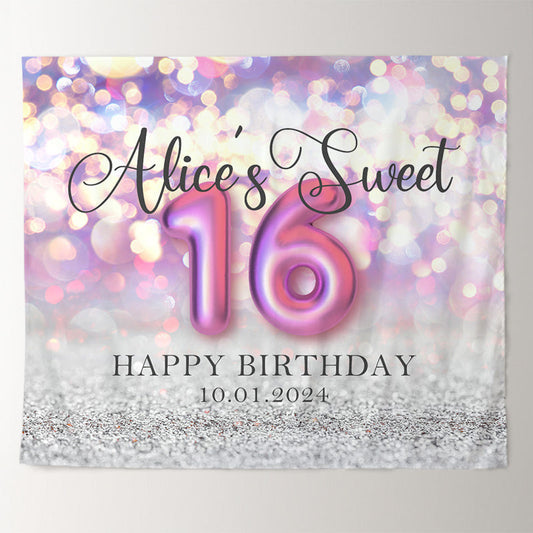Lofaris Personalized Bokeh Light Sweet 16 Birthday Backdrop