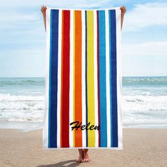 Lofaris Personalized Cabana Stripe Multicolor Beach Towel