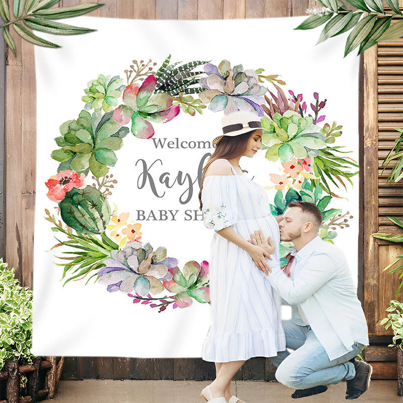 Lofaris Personalized Cactus Boho Baby Shower Backdrop Banner