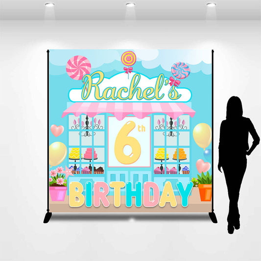Lofaris Personalized Candy Dessert Shop 6th Birthday Backdrop