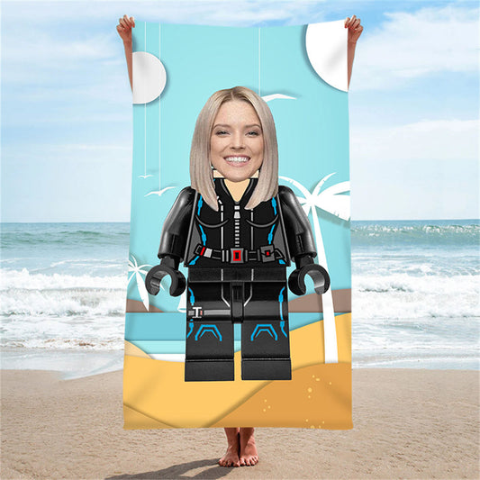 Lofaris Personalized Coastal Lego Soldier Beach Towel With Face
