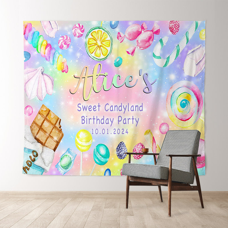 Lofaris Personalized Colored Sweet Candy Birthday Backdrop