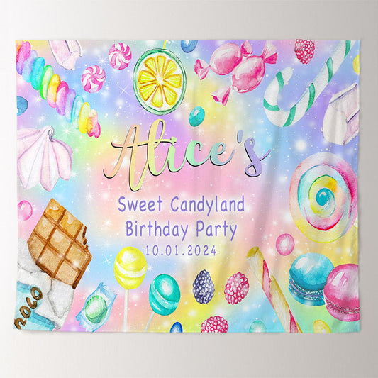 Lofaris Personalized Colored Sweet Candy Birthday Backdrop