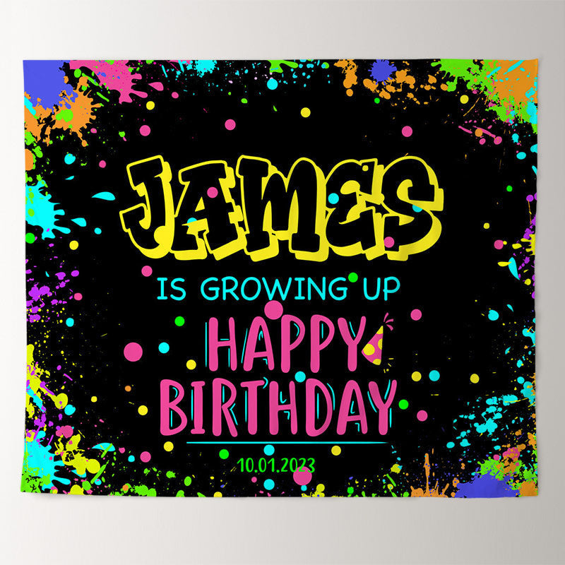 Lofaris Personalized Colorful Graffiti Black Birthday Backdrop