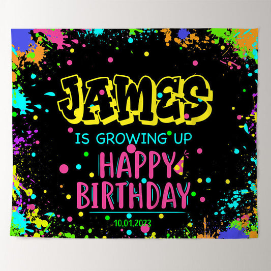 Lofaris Personalized Colorful Graffiti Black Birthday Backdrop