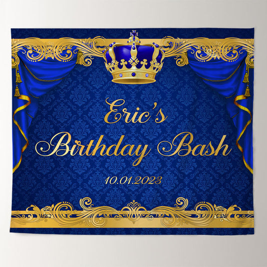 Lofaris Personalized Crown Royal Blue Text Birthday Backdrop