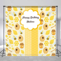 Lofaris Personalized Cute Honey Bees Yellow Birthday Backdrop