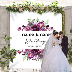 Lofaris Personalized Dark Purple Floral Wedding Backdrop Banner