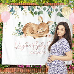 Lofaris Personalized Deer And Flower Baby Shower Backdrop Banner