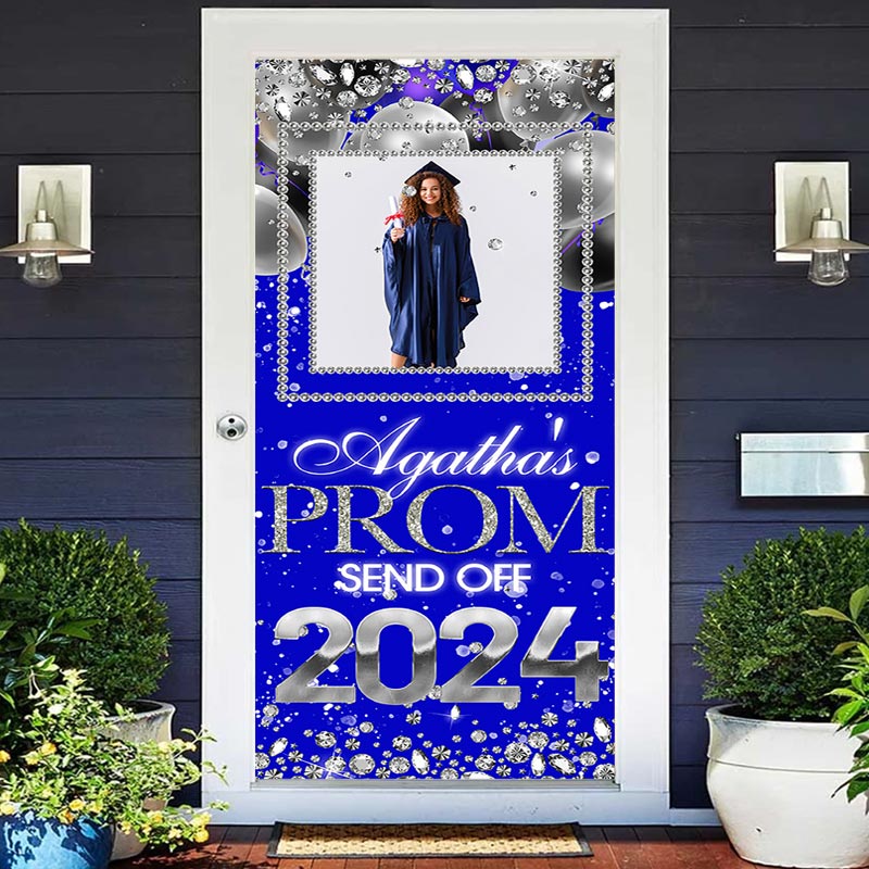 Lofaris Personalized Diamond Blue Prom 2024 Grad Door Cover