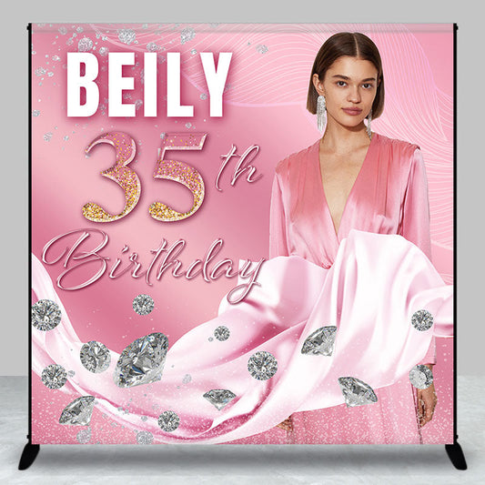 Lofaris Personalized Diamonds Pink Texture Birthday Backdrop