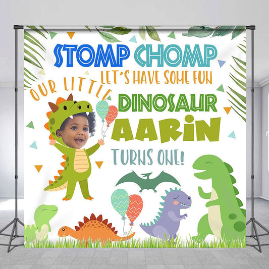 Lofaris Personalized Dinosaurs Leaves 1st Boy Birthday Backdrop