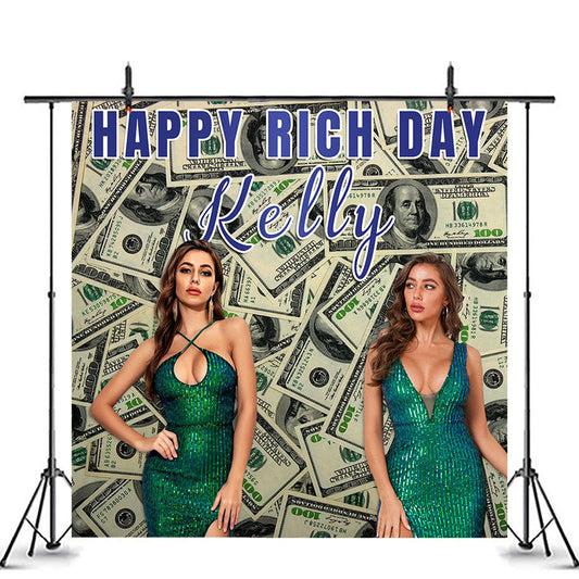 Lofaris Personalized Dollar Happy Rich Day Party Backdrop