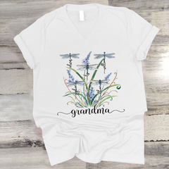 Lofaris Personalized Dragonfly Flower Nana Kids V-Neck T-Shirt