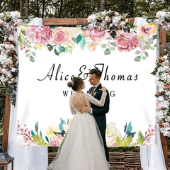 Lofaris Personalized Elegant Pink Flowers Wedding Backdrop