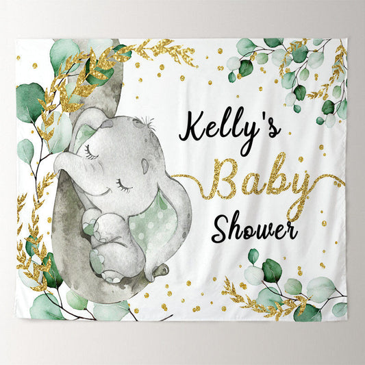 Lofaris Personalized Elephant Leaves Baby Shower Backdrop